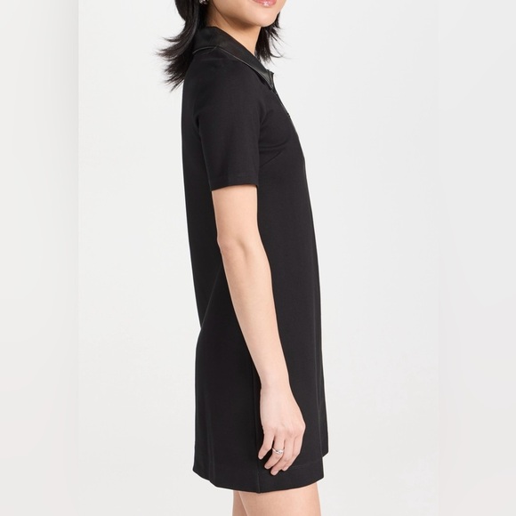 NEW Staud Jay Polo Dress Sz S Black Faux Leather White Contrast Stitch Collar - Picture 3 of 10
